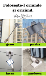 Aspirator Geamuri Wireless 3-in-1 – Curățare Fără Urme, Cap Flexibil 180°, Mâner Telescopic 133 cm, Ideal pentru Geamuri, Oglinzi, Pardoseli si Tavane| ValpaSmart - imagine 3