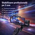 Stabilizator Gimbal 3 Axe Profesional pentru Smartphone – Filmări Fluide, Moduri Cinematografice, Autonomie 10h, Control prin Aplicație | ValpaSmart - imagine 2