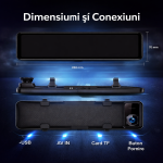 Camera Auto ValpaSmart Tip Oglinda 4K UHD + 1080P, Ecran IPS Touch 11.26”, Wireless CarPlay & Android Auto, WiFi, Dual Camera Fata/Spate, Senzor Sony IMX415, Night Vision WDR, Unghi 170°, Senzor G, Asistenta Parcare, FM Transmitter - imagine 8