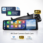 Camera Auto ValpaSmart Tip Oglinda 4K UHD + 1080P, Ecran IPS Touch 11.26”, Wireless CarPlay & Android Auto, WiFi, Dual Camera Fata/Spate, Senzor Sony IMX415, Night Vision WDR, Unghi 170°, Senzor G, Asistenta Parcare, FM Transmitter